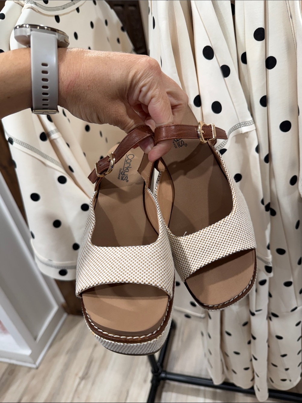 Corkys White & Brown Braided Wedge Sandals - Picture 4 of 5
